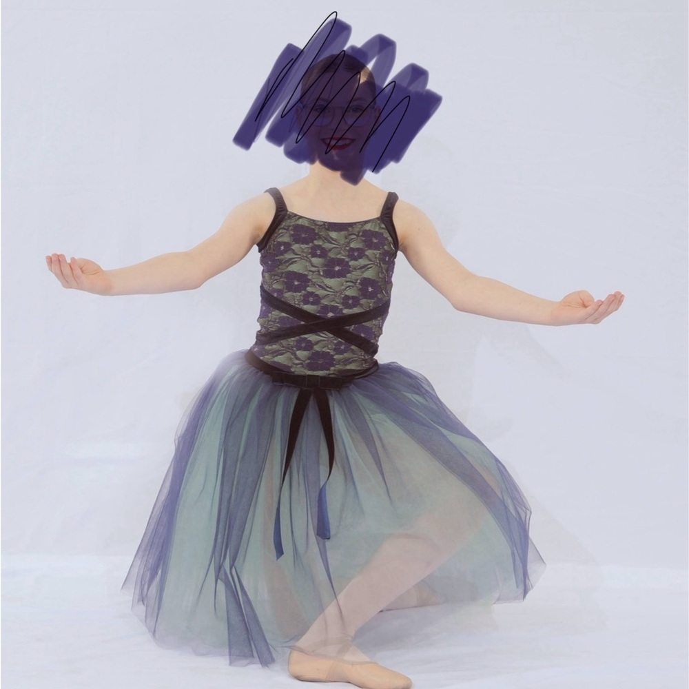 Blue, green, and black revolution ballet costume. “Almost Midnight”